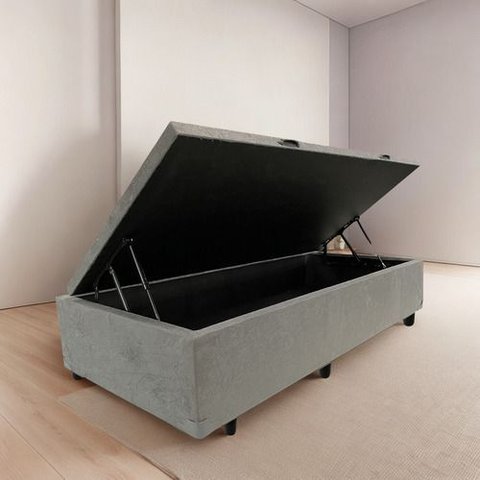 Cama Solteiro Baú 0,88 Apenas Cidade de São Paulo Blindada - Suede - Cinza