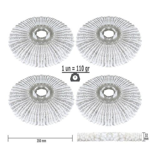 Refil Mop 360 Nano Microfibra Kit para 1 Ano C/4un Padrão Usa 110 Gramas, Ø350 Mm, Marca: Flexmop
