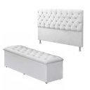 Ver imagem 1 de Conjunto Cabeceira com Calçadeira Baú Queen Branco 160cm