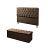 Conjunto Cabeceira Coom Calçadeira Baú Casal 140cm Marrom - 1