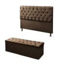 Ver imagem 1 de Cabeceira Mais Calçadeira Baú Casal Queen 160cm Para Cama Box Sofia Suede Marrom