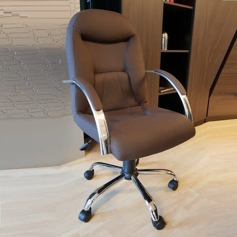 Cadeira de Escritório Giratória Presidente Ergonômica Day Marrom Base Cromada