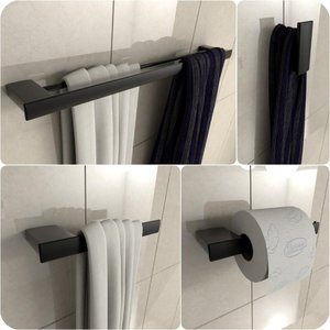 Kit 4 Acessórios para Banheiro Preto Master Toalheiro Duplo