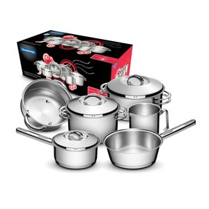 Jogo de Panelas Tramontina Solar em Aço Inox com Fundo Triplo e Tampas de Inox 6 Peças Tramontina