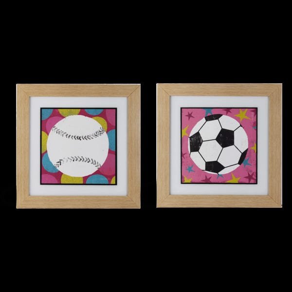 Kit de 2 Quadros “Soccer & Baseball” 48X48Cm com Vidro 3Mm e Moldura Em Madeira Na Cor Palha - 2