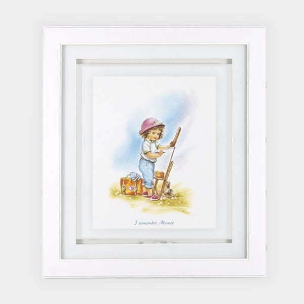 Quadro Infantil “Menina Desenhando” 45x40cm, Sanduíche de Vidro 2mm, Moldura em Madeira cor Branca - 2