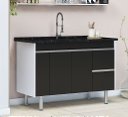 Ver imagem 1 de Gabinete Cozinha Mdf 1,14m Elegance com 4 Pés e Amplo Espaço:preto
