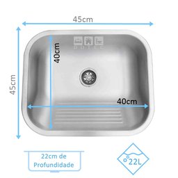Tanque Inox 40x40x22cm Com Torneira Gourmet Jr. De Bancada - 2