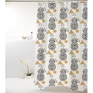 Cortina para Box Pvc 198x180cm Metalizada Abacaxi Preto/Dourado Bella Casa Colorful