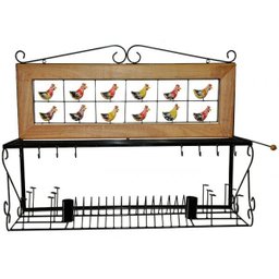 Escorredor de copos talheres pratos galinha caipira rustico cozinha - 1