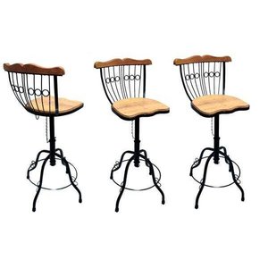 Kit de 3 banquetas bistrô para cozinha ferro e madeira artesanal
