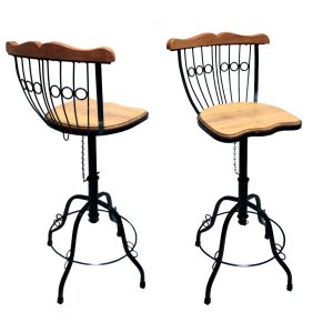 Kit 2 Banquetas Bistrô Rustica em Ferro e Madeira