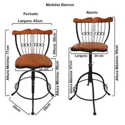 Kit de 4 Banquetas Bistrô para Bancada Cozinha Luxo Ferro Madeira - 2