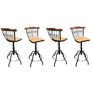Kit de 4 Banquetas Bistrô para Bancada Cozinha Luxo Ferro Madeira
