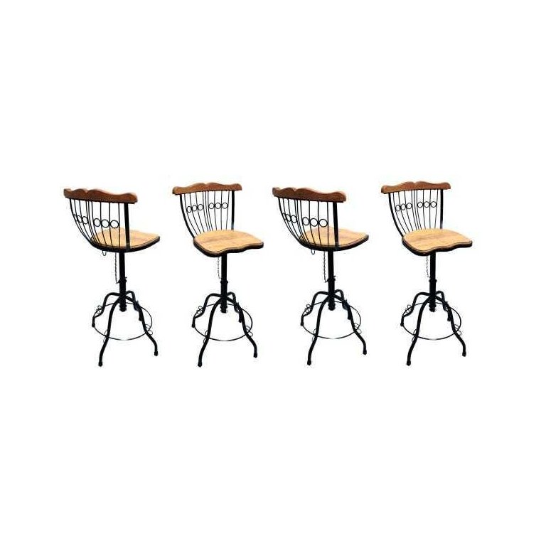 Kit de 4 Banquetas Bistrô para Bancada Cozinha Luxo Ferro Madeira