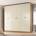 Ver imagem 1 de Guarda-Roupa Casal 100% MDF 6 Portas 4 Gavetas Brescia Marrom/Nogueira/Off White