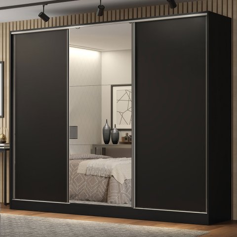 Guarda-roupa Casal 100% Mdf Madesa Royale 3 Portas de Correr com Espelho