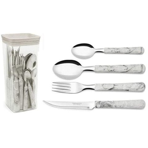 Jogo de Talheres com Pote Simonaggio Elementos - Madrepérola - 25 Pçs