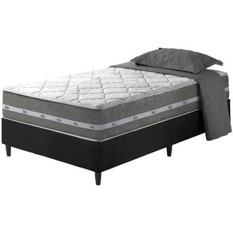 Cama Box Solteiro Preto + Colchão Molas Ensacadas Miami Cinza com Preto