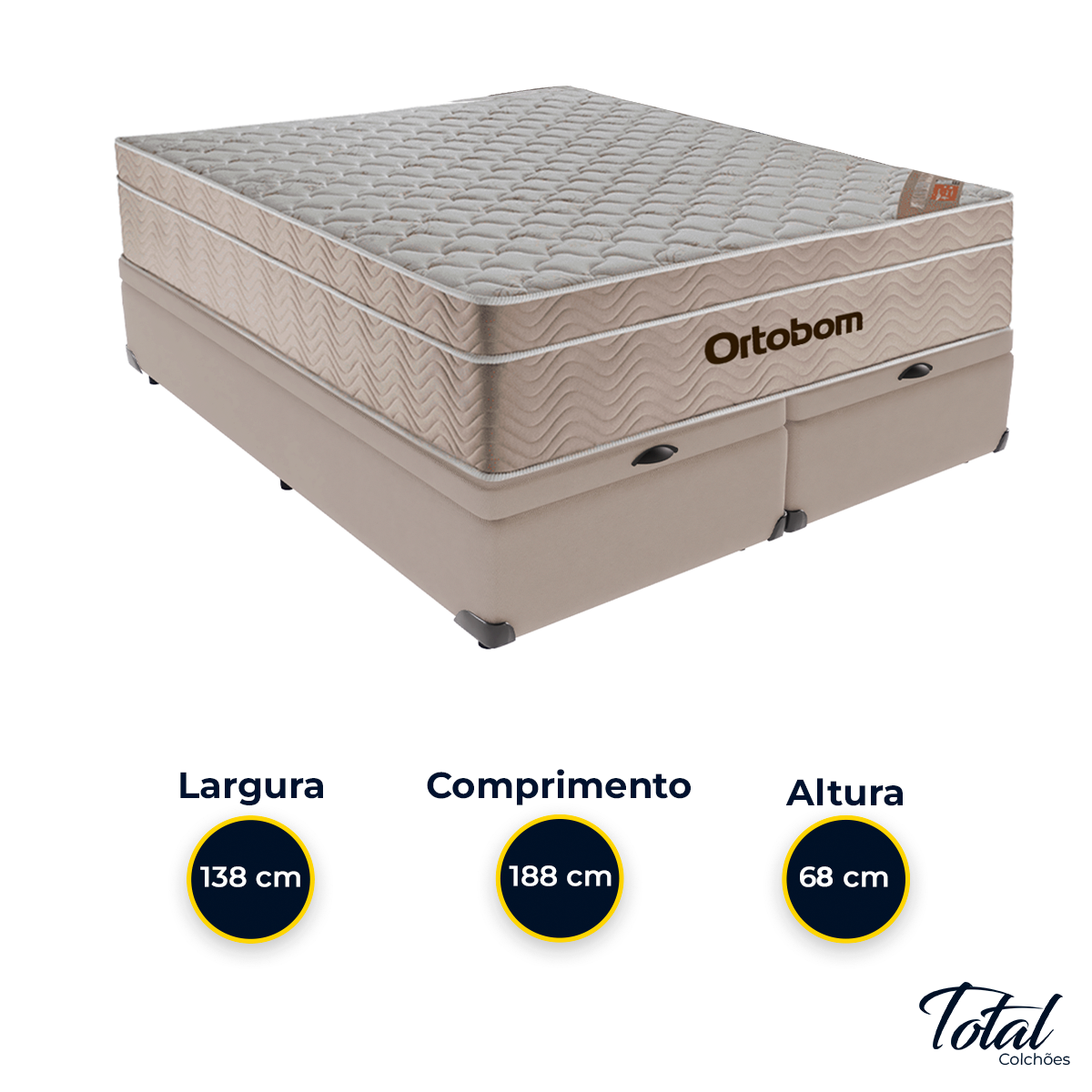 Cama Box Baú Bipartido Casal Bege e Colchão Airtech Springpocket Molas Ensacadas Ortobom - 3