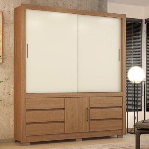 Guarda Roupa Casal 3 Portas e 6 Gavetas Arbo - Amêndola Touch/ Off White
