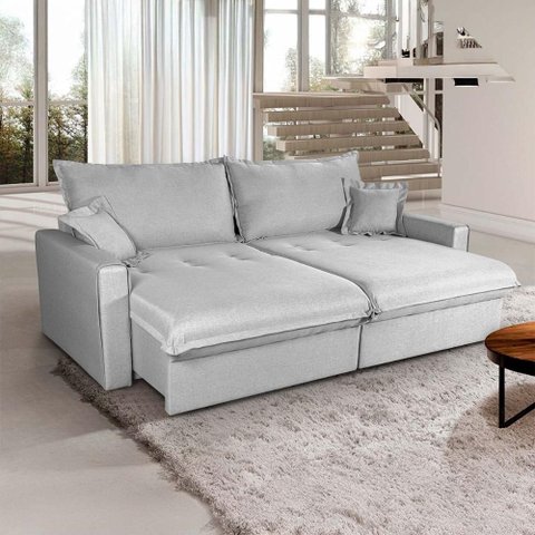 Sofá Cama Lume sem Caixa 2,80m Linho Cinza - King House