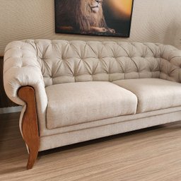Conjunto Estofado 2 Lug. e Poltrona Capitonê Madeira Nobre Linho Bege Adhara Larbelle - 5
