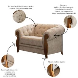 Conjunto Estofado 2 Lug. e Poltrona Capitonê Madeira Nobre Linho Bege Adhara Larbelle - 9