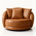 Ver imagem 4 de Poltrona Ibiza Orgânica em Courino Caramelo Giratória 122cm com Almofadas Premium Luxo