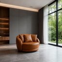 Ver imagem 7 de Poltrona Ibiza Orgânica em Courino Caramelo Giratória 122cm com Almofadas Premium Luxo