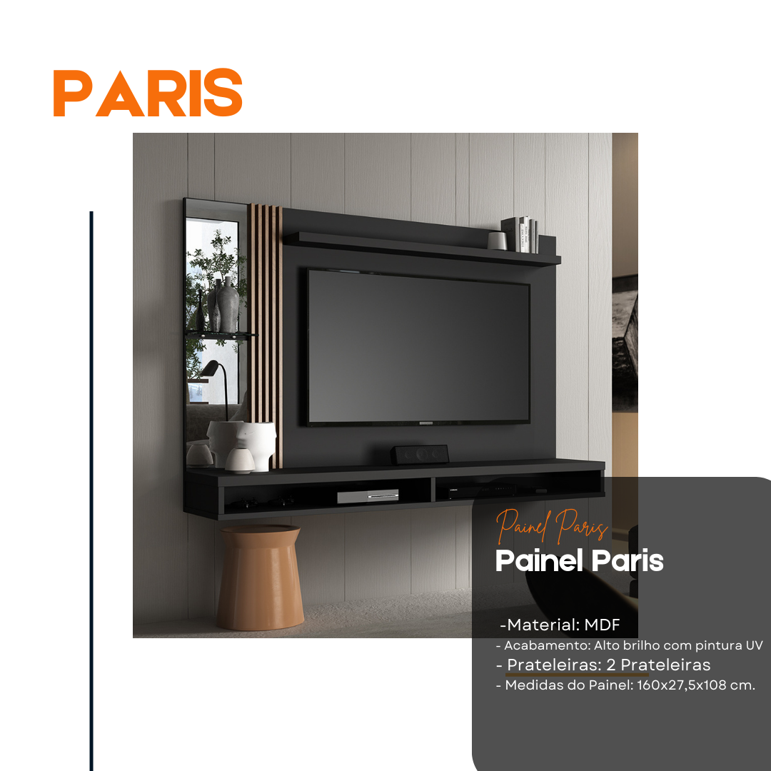 Painel Home Paris para TV até 55 Polegadas Preto com Naturale - 4