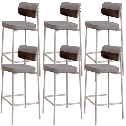 Kit 06 Banquetas Alta Bar Cozinha Sala de Jantar Aço Branco Kaira C01 Linho Cinza Courino Café - Lya