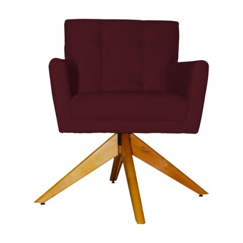 Poltrona Decorativa Onix Pés Giratório de Madeira Suede Bordô - DS Estofados