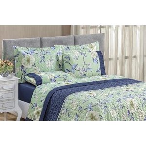 KIT COBRE LEITO NATURALE CASAL QUEEN MICRO PERCAL 200 FIOS FLOWER