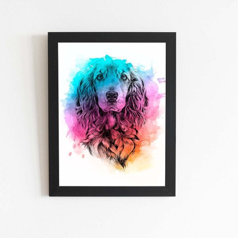 Quadro Cocker Spaniel Inglês Cão Aquarela Moldura 30x40cm