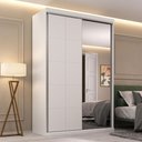 Ver imagem 1 de Guarda Roupa Solteiro 1,46m 2 Portas de Correr C/ Espelho Cor:branco