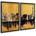 Ver imagem 1 de Kit 2 Quadros Arte Cidades Preto com Dourado 24x18cm:moldura Branca