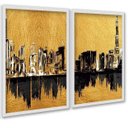 Ver imagem 2 de Kit 2 Quadros Arte Cidades Preto com Dourado 24x18cm:moldura Branca