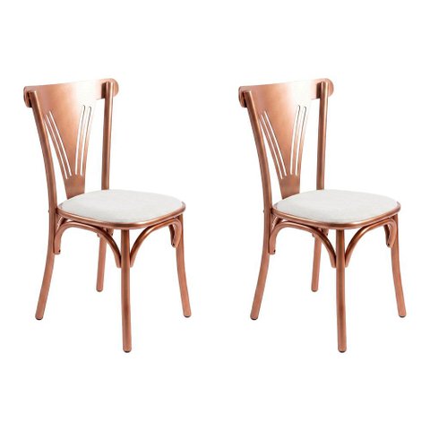 Kit 2 Cadeiras Paris Luxo Estrutura Aço Cobre Funcional para Mesa de Sala de Estar - Cobre/Branca