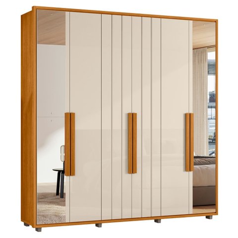 Guarda Roupa Casal 230cm com Espelho Barok Off/cinamomo Z10 - Mpozenato