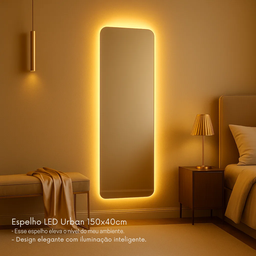 Espelho Grande Corpo Inteiro Lapidado Retangular Decorativo 150x40 Cm Luxo com Led Quente/fria - 6