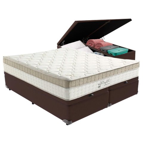 Cama Box com Baú Bege e Colchão Queen King Best Anjos Cor:marrom