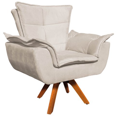 Poltrona Decorativa Base Giratória em Madeira Charger Suede Bege - Gran Belo