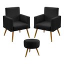 Ver imagem 1 de Kit 2 Poltronas Vega Rodapé Com Puff Solar Para Sala de Estar Couro Artificial Preto Aradecor