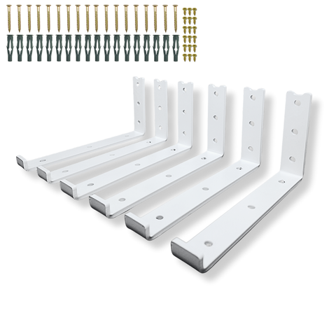 6 Mãos Francesas de Parede pra Prateleira 20cm Formato L Aço Alta Resistência Design Moderno Branco