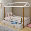 Ver imagem 1 de Cama com Auxiliar Cabana Solteiro Branco e Mel com Colchão