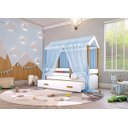Ver imagem 4 de Cama Montessori Cabana com Auxiliar Solteiro e Dossel Azul