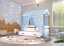 Ver imagem 4 de Cama Montessori Cabana com Auxiliar Solteiro e Dossel Azul
