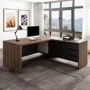 Ver imagem 3 de Mesa Escritorio 3 Gavetas 2 Portas em L Tampo Tamburato 190x180 cm Nogal Preto Artany