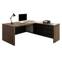 Ver imagem 1 de Mesa Escritorio 3 Gavetas 2 Portas em L Tampo Tamburato 190x180 cm Nogal Preto Artany